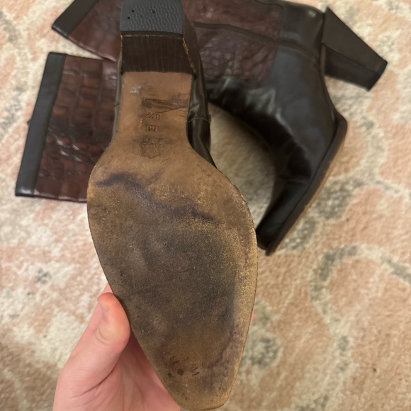 Donald J. Pliner Dark Brown Croc-Embossed Heeled Boots - Picture 2 of 4